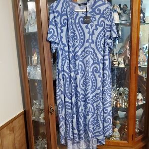 *CH* NWT 42 POPS Blue High Low swing Dress